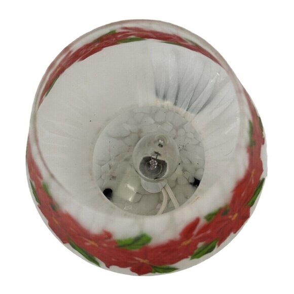 Christmas Red Poinsettia White Speckled Art Glass Mushroom Table Lamp 7 Inch - Picture 3 of 8